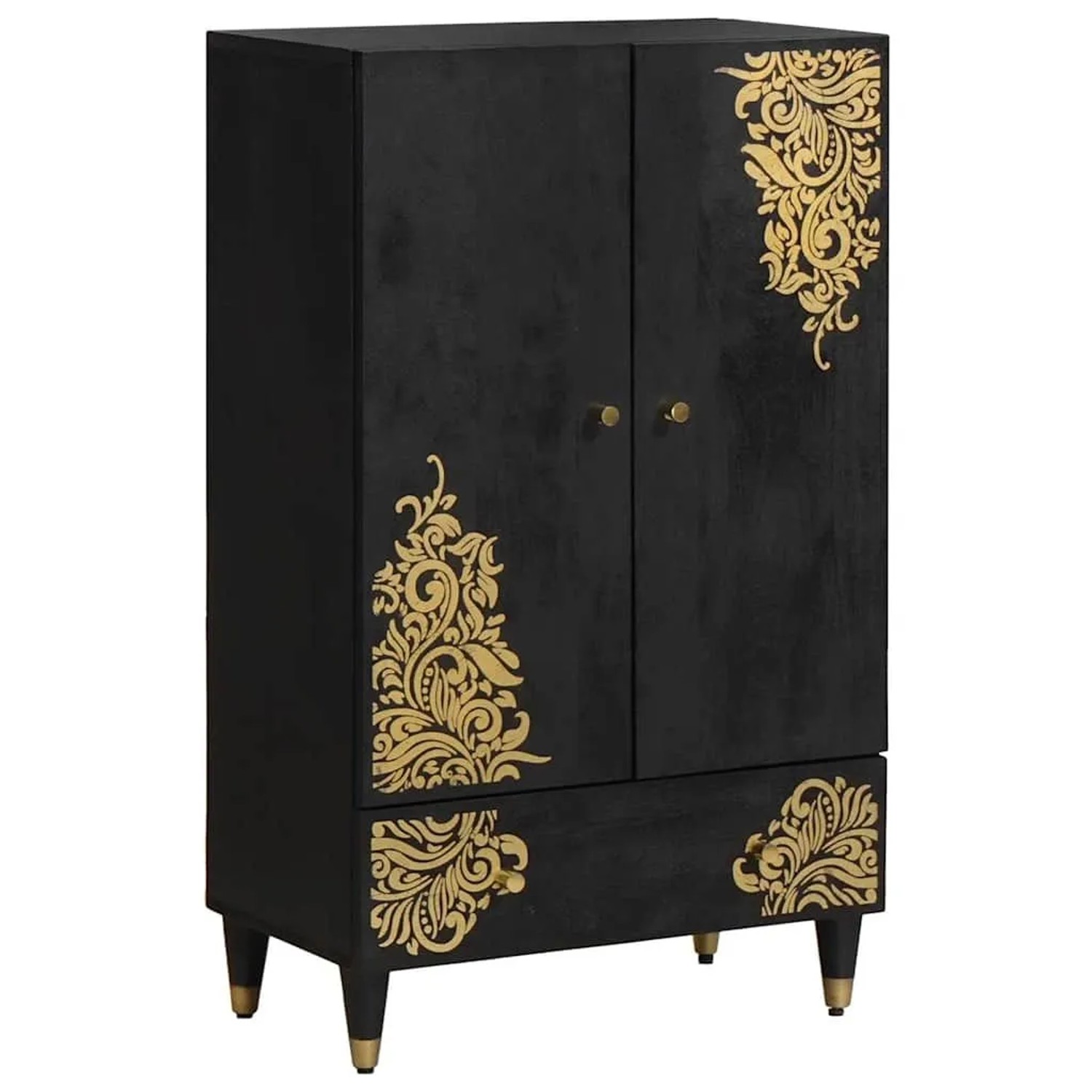vidaXL Highboard mit Regal Schwarz 60 x 33 x 100 cm Massivholz Mango 4018838