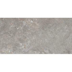 Bodenfliese Feinsteinzeug Travertino Grau, matte Oberfläche, 60x120 cm.