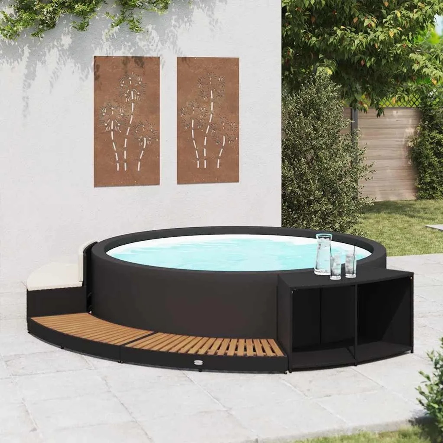 vidaXL Whirlpool-Umrandung Schwarz Poly Rattan & Massivholz Akazie 310092_3