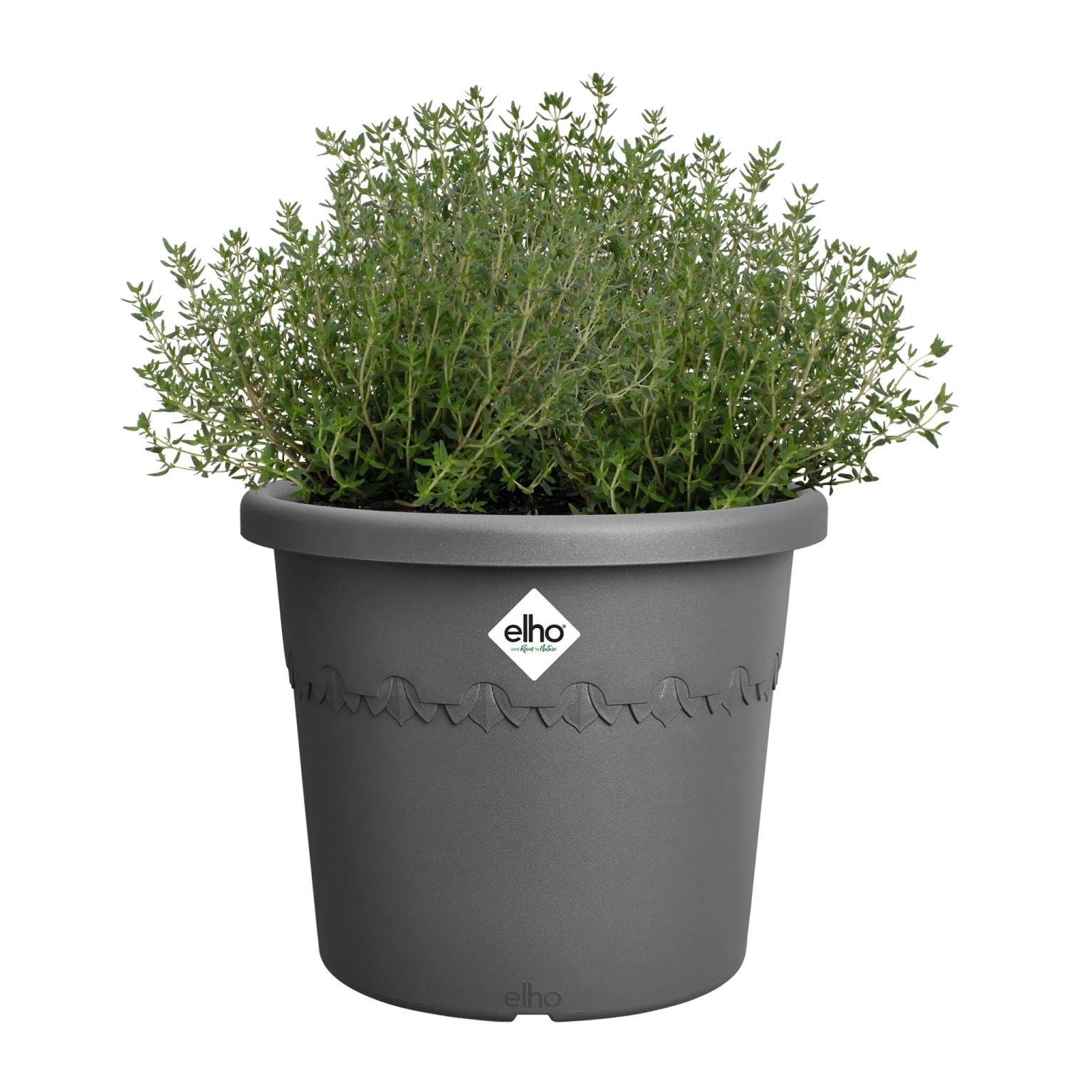 Pot En Plastique Recyclé Gris Anthracite Elho Algarve Cilindro - 40 X H 33 Cm