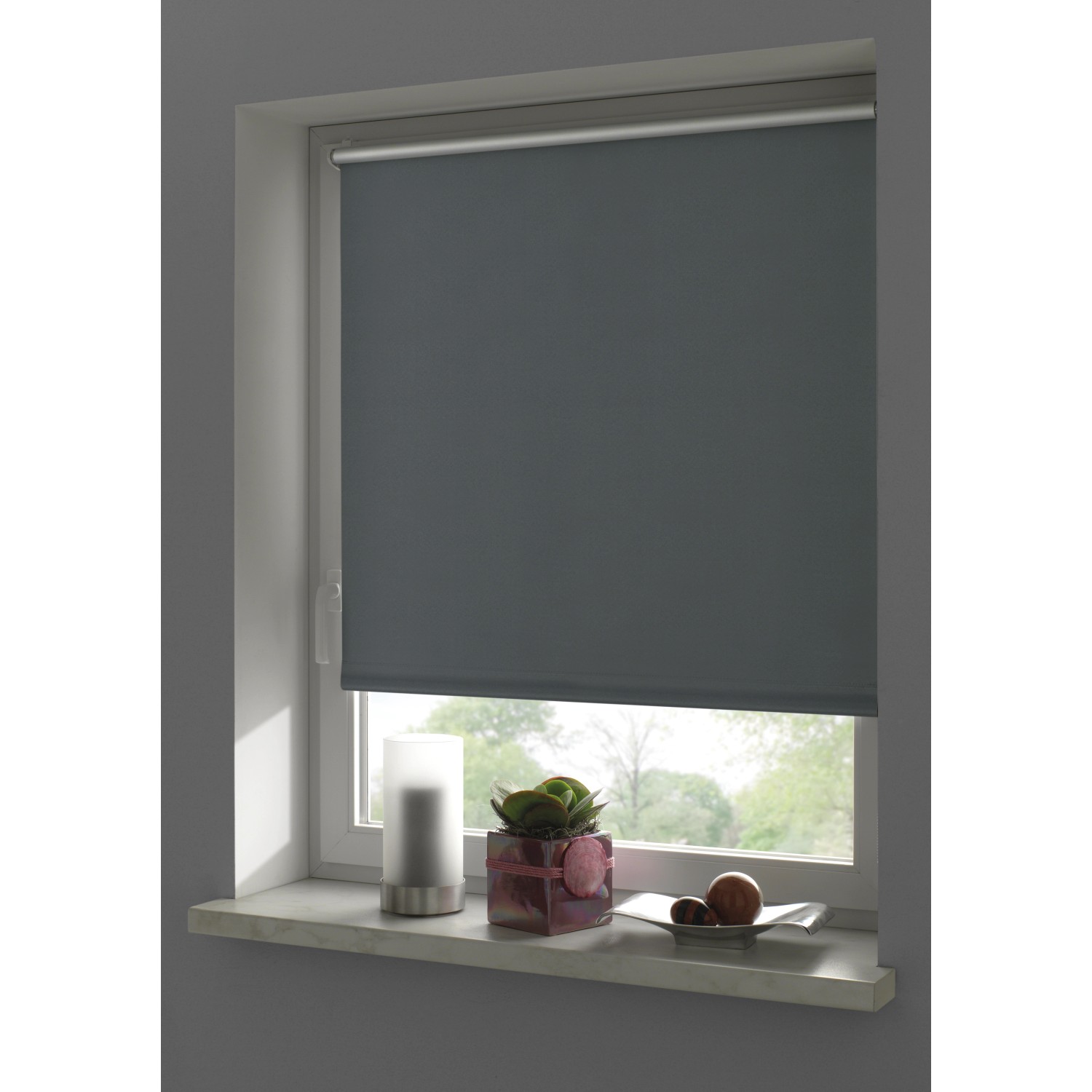 Gardinia EasyFix Thermo Rollo, 100x150 cm, Schiefergrau, verdunkelnd und wärmeabweisend.