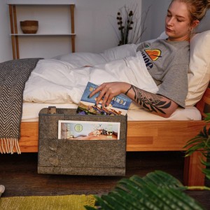 Relaxdays Betttasche Filz Dunkelgrau Rutschfest 4 Fächer 2er Set 31,5 cm x 41 cm x 8 cm 300 g