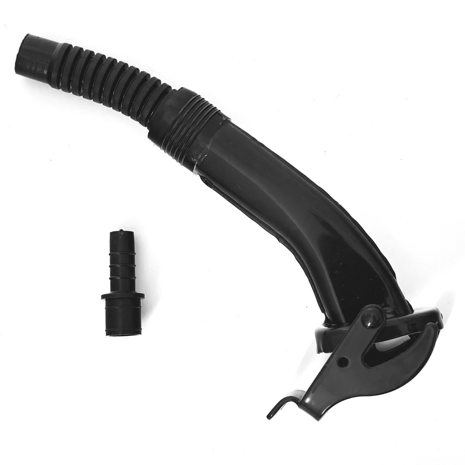 Schwarzer Ausgießer mit Adapter für BW Kraftstoffkanister, passend für Benzinkanister. Pannenhilfe.