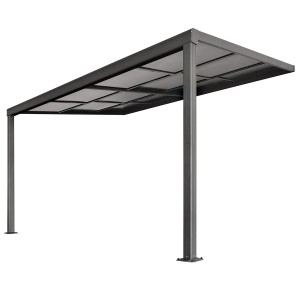 Dunkelgraues Juskys Terrassendach Jakarta 4x3m mit Polycarbonatplatten.