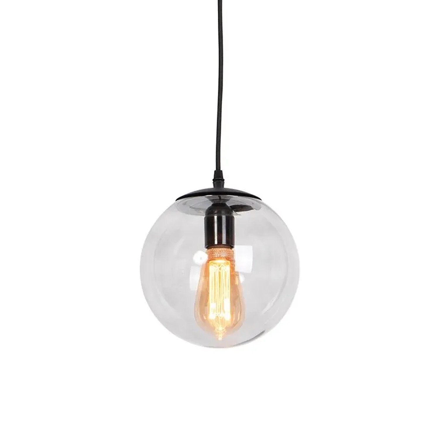 QAZQA Moderne Hängelampe Schwarz mit Grauem Glas 20cm Pallon