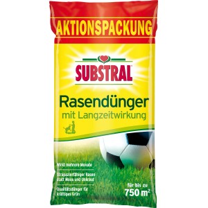 Substral Rasendünger mit Langzeitwirkung, 15kg Sack für bis zu 750m² Rasenfläche.