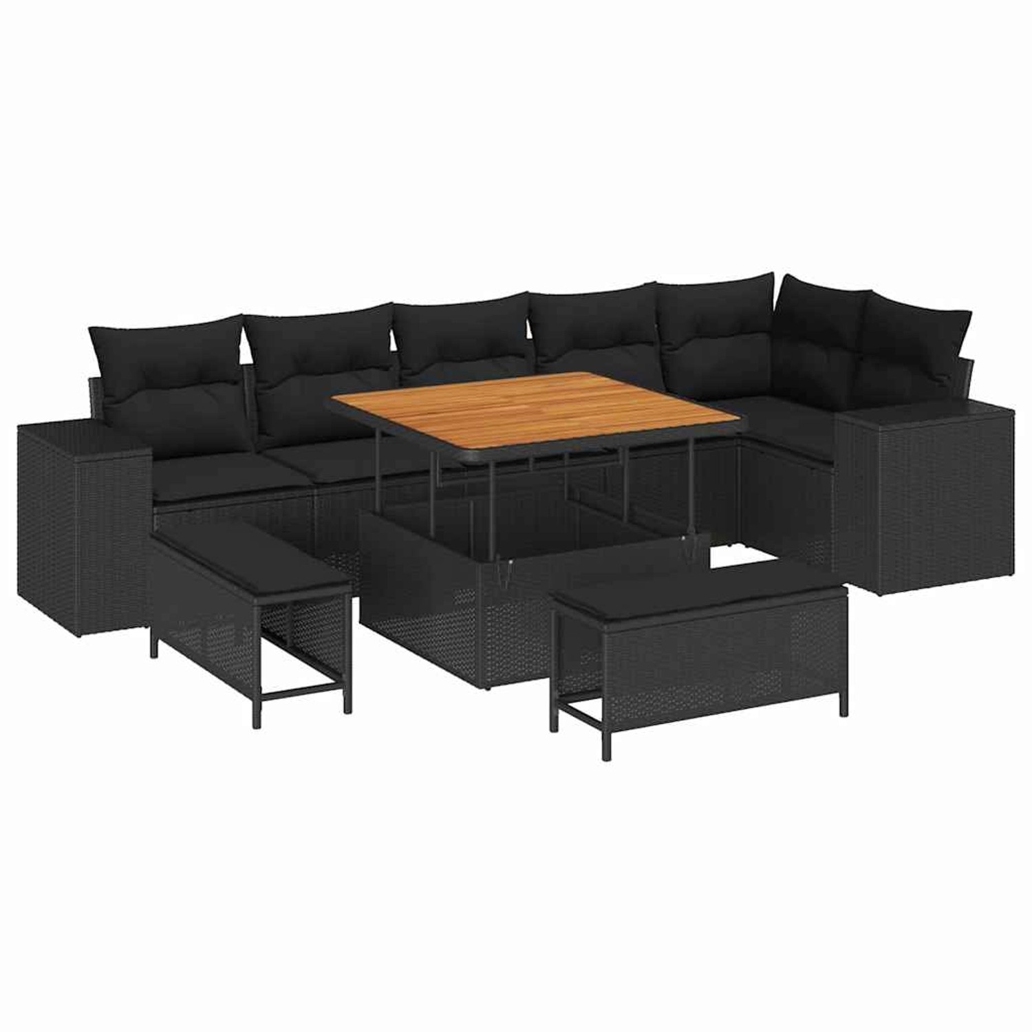 vidaXL Garten-Sofa-Set 9-Tlg Schwarz Poly Rattan 3362014 günstig online kaufen
