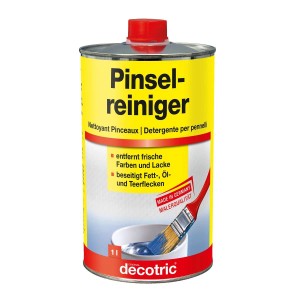 Decotric Pinselreiniger 1 l in gelb-roter Dose. Entfernt frische Farben, Lacke, Fett, Öl und Teer. Pinselreinigung.