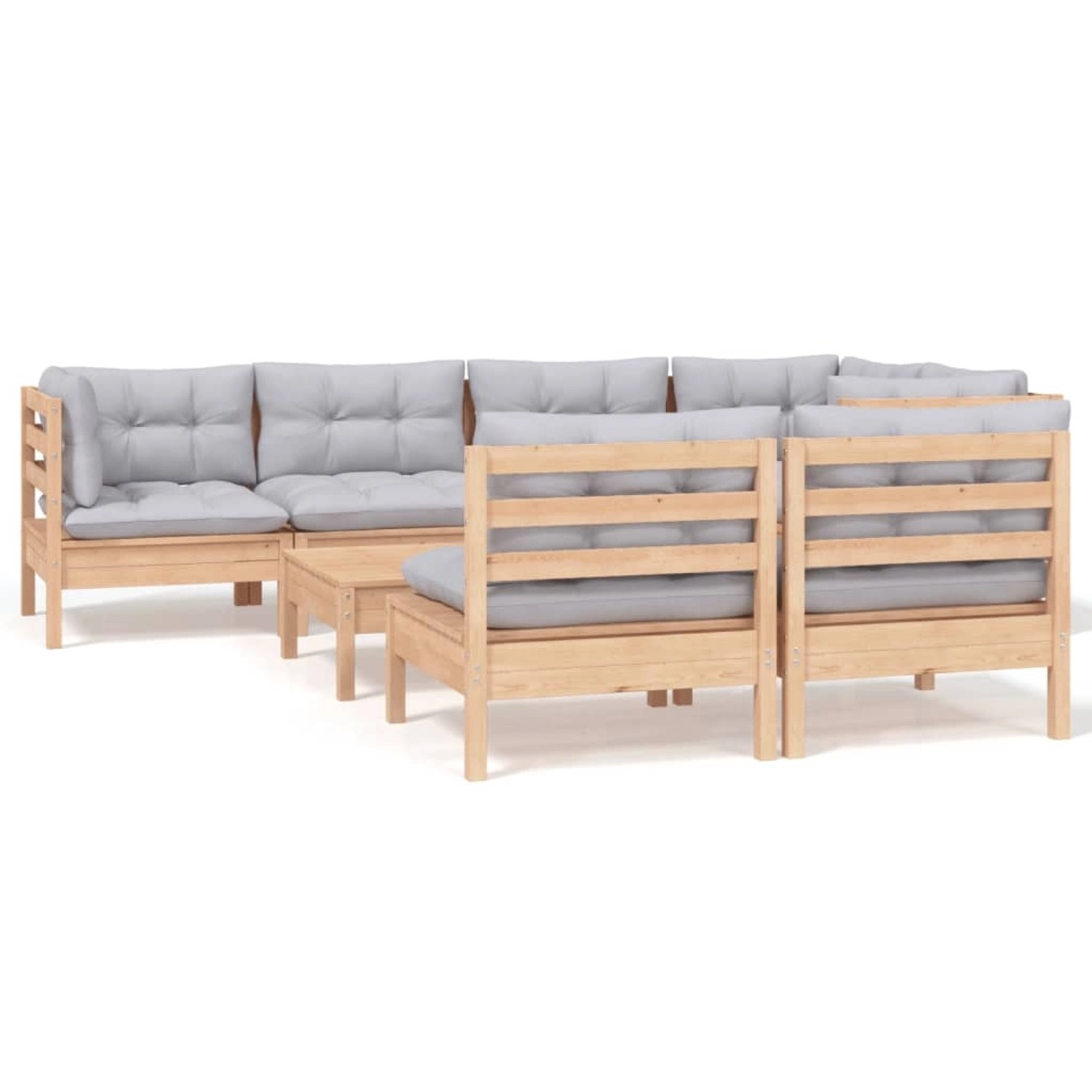 vidaXL 8-Tlg Garten-Lounge-Set mit Grauen Kissen Kiefer Massivholz 3096447 günstig online kaufen