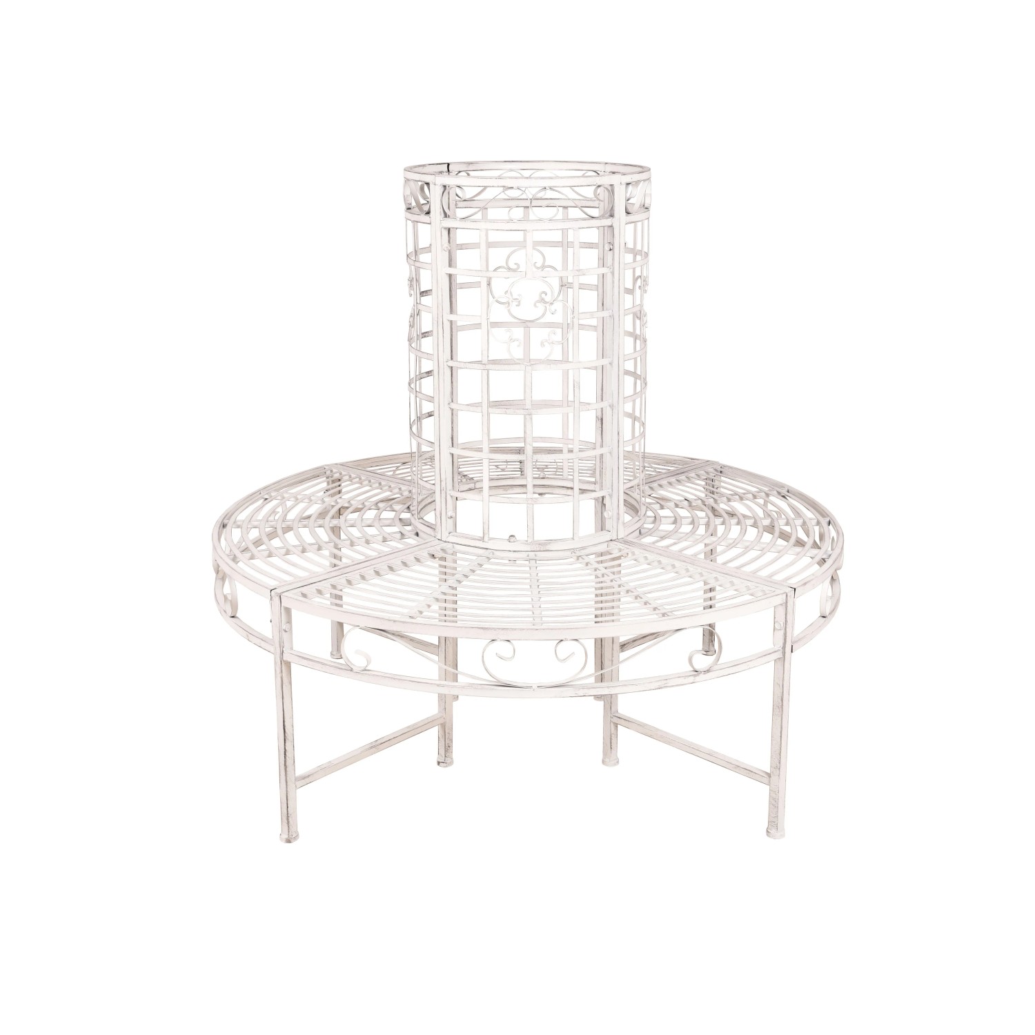 Deluke Baumbank Odin Stahl Antique Weiß 112x121x121cm Gartenbank Wetterfest Terrassenbank Sitzbank Outdoor