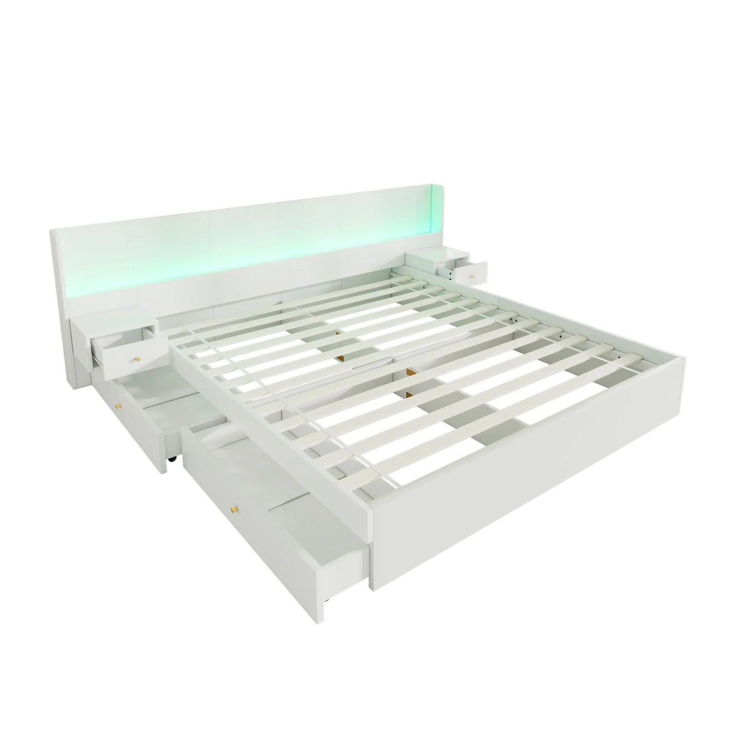 okwish Holzbett 180x200cm mit LED USB Steckdose und Nachttischen Weiß ohne Matratze