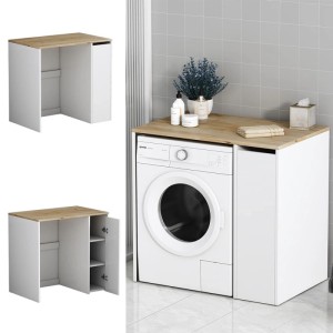 Vicco Waschmaschinenschrank Viktor, weiß, 94x89cm, mit 3 Fächern. Badregal für mehr Stauraum im Bad.