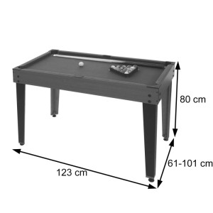 MCW 7in1 Multiplayer Spieletisch aus dunklem MDF, als Billardtisch mit Kugeln und Queue, 80x123x101cm.