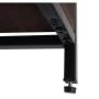 Detailansicht des MCW Regal K71: Dunkelbraune Holzablage, schwarzes Eisen-Gestell, höhenverstellbarer Fußbodenschoner.