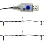 LED-Lichterkette mit warmweißen Lichtern, schwarzem Kabel und USB-Anschluss für silberne Weihnachtsgirlande.