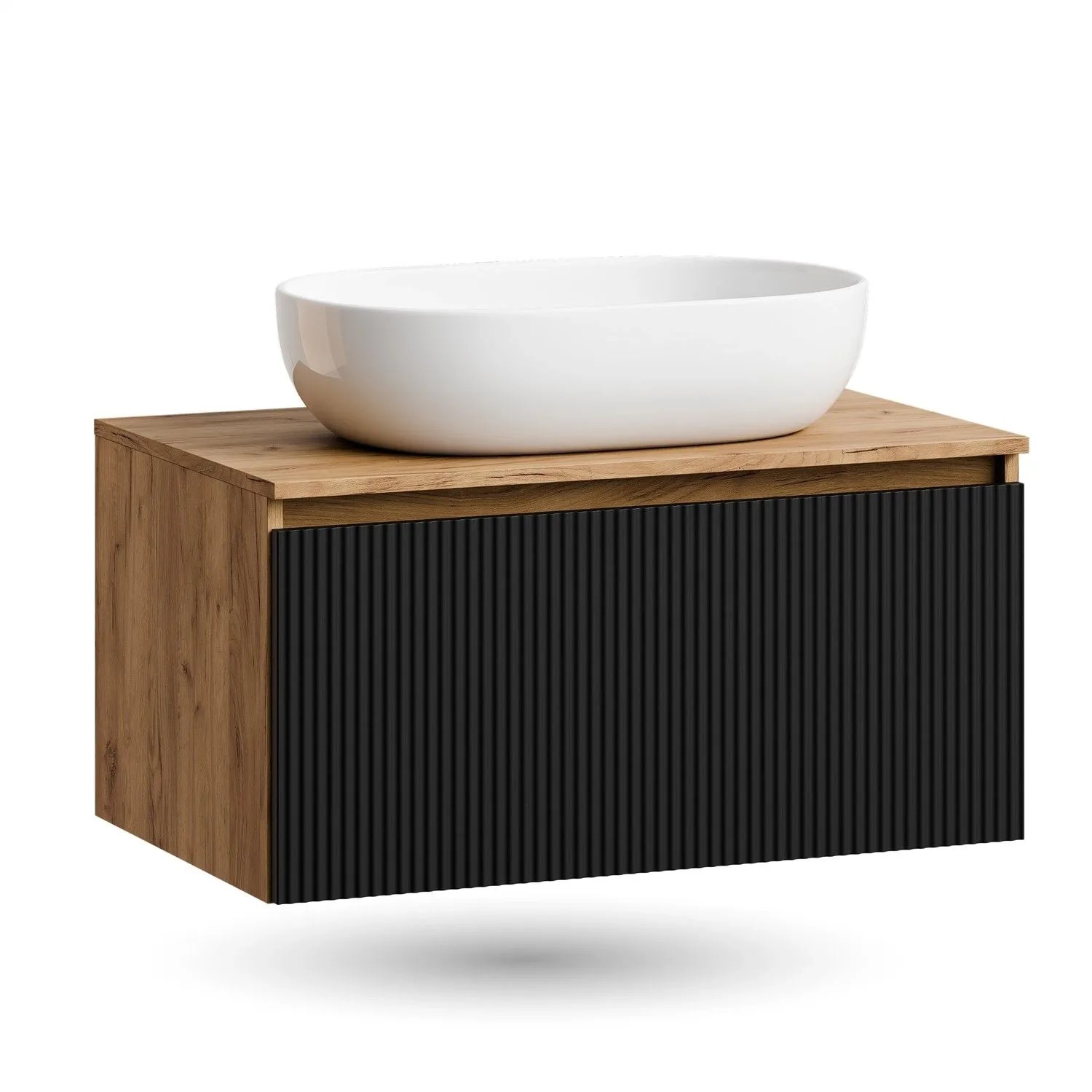 Planetmöbel ARISA Waschtisch 80 cm mit Keramik Aufsatzwaschbecken 60 cm Soft Close