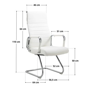 Weißer Svita Bürostuhl Freischwinger 2er Set mit Armlehne und Maßangaben.