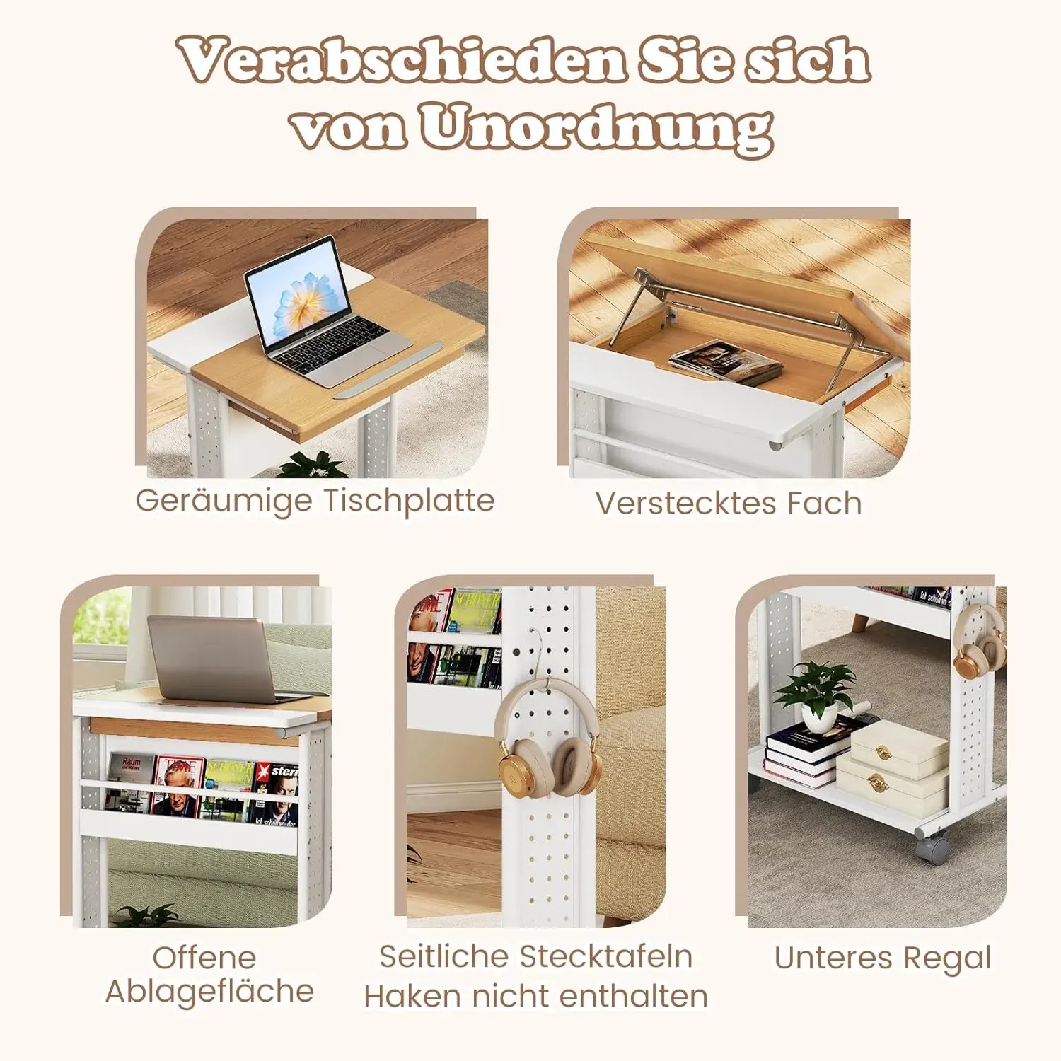 Costway Schreibtisch mit Rollen Mobiler Computertisch Laptoptisch_4