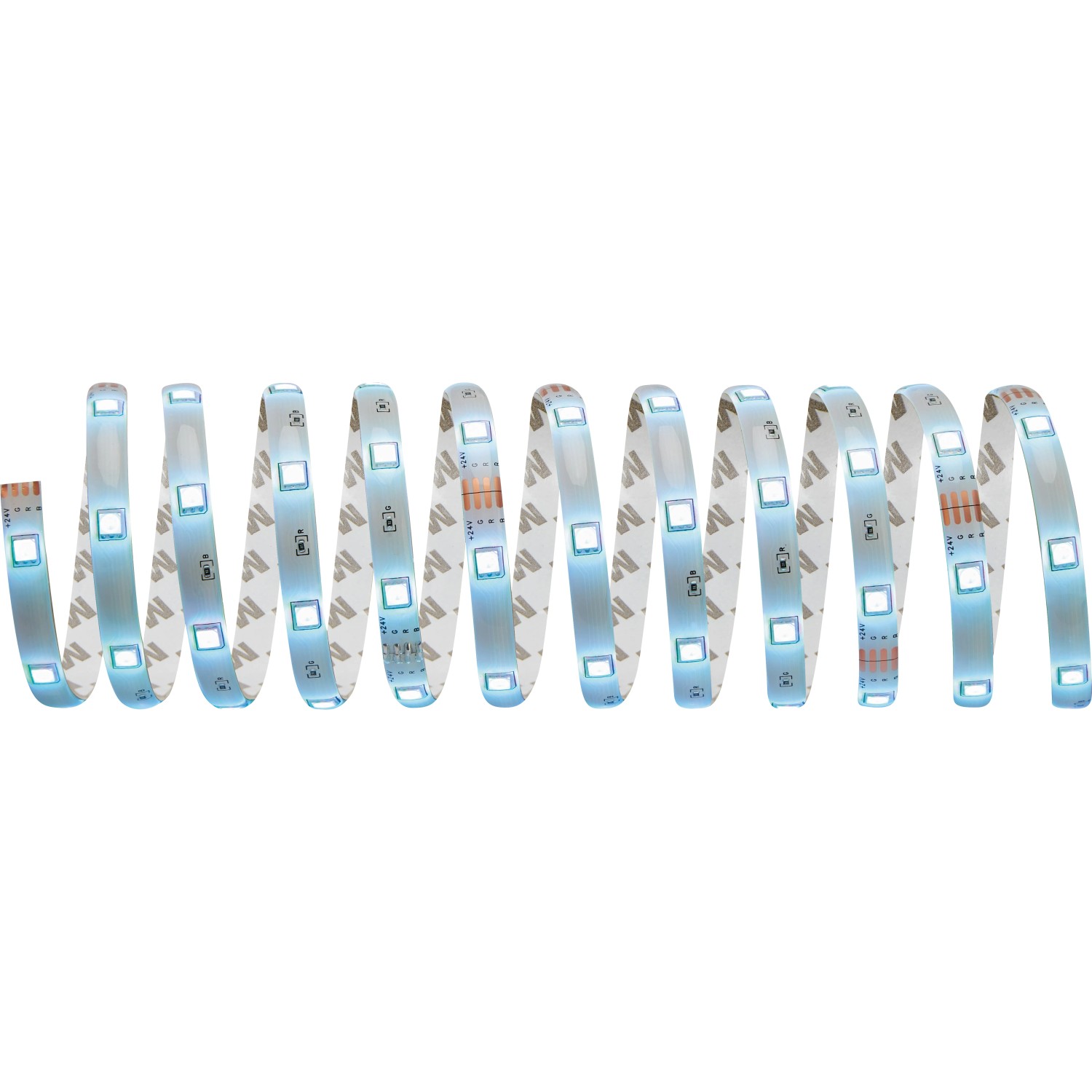 Aufgerolltes LED-Flexband RGB, 5 m, mit Fernbedienung. LED-Streifen mit selbstklebender Rückseite.