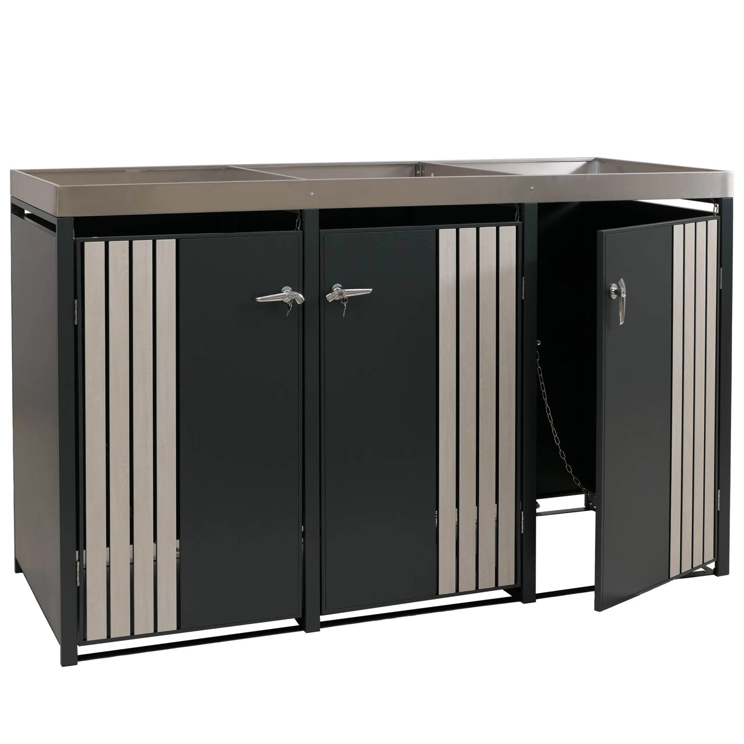 Mcw 3er-Mülltonnenverkleidung O67 Anthrazit Holzoptik Hell 125x196x84cm