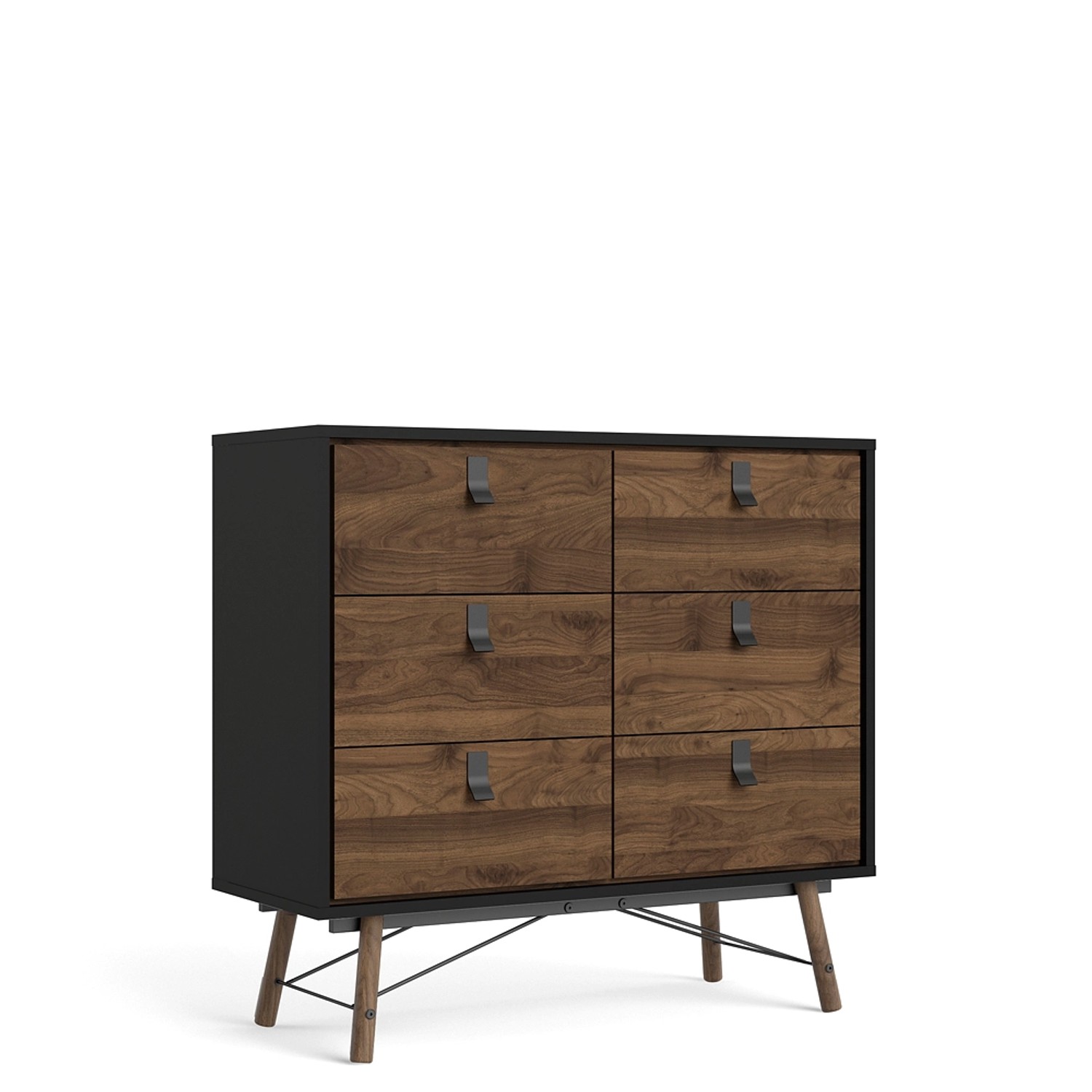ebuy24 Rye Kommode 6 Schubladen Mattschwarz Walnuss Dekor günstig online kaufen
