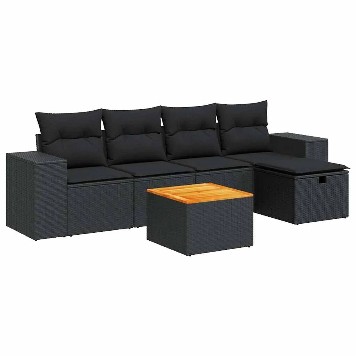 vidaXL 6-Tlg Garten-Sofagarnitur mit Kissen Schwarz Poly Rattan 3325863
