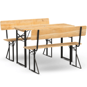 DELUKE Bierzeltgarnitur mit Lehne Klappbar Holz 120cm Klein RINHO 3 Teilig 2x Bierbank 1x Biertisch Festzeltgarnitur Biertisch Sitzgarnitur
