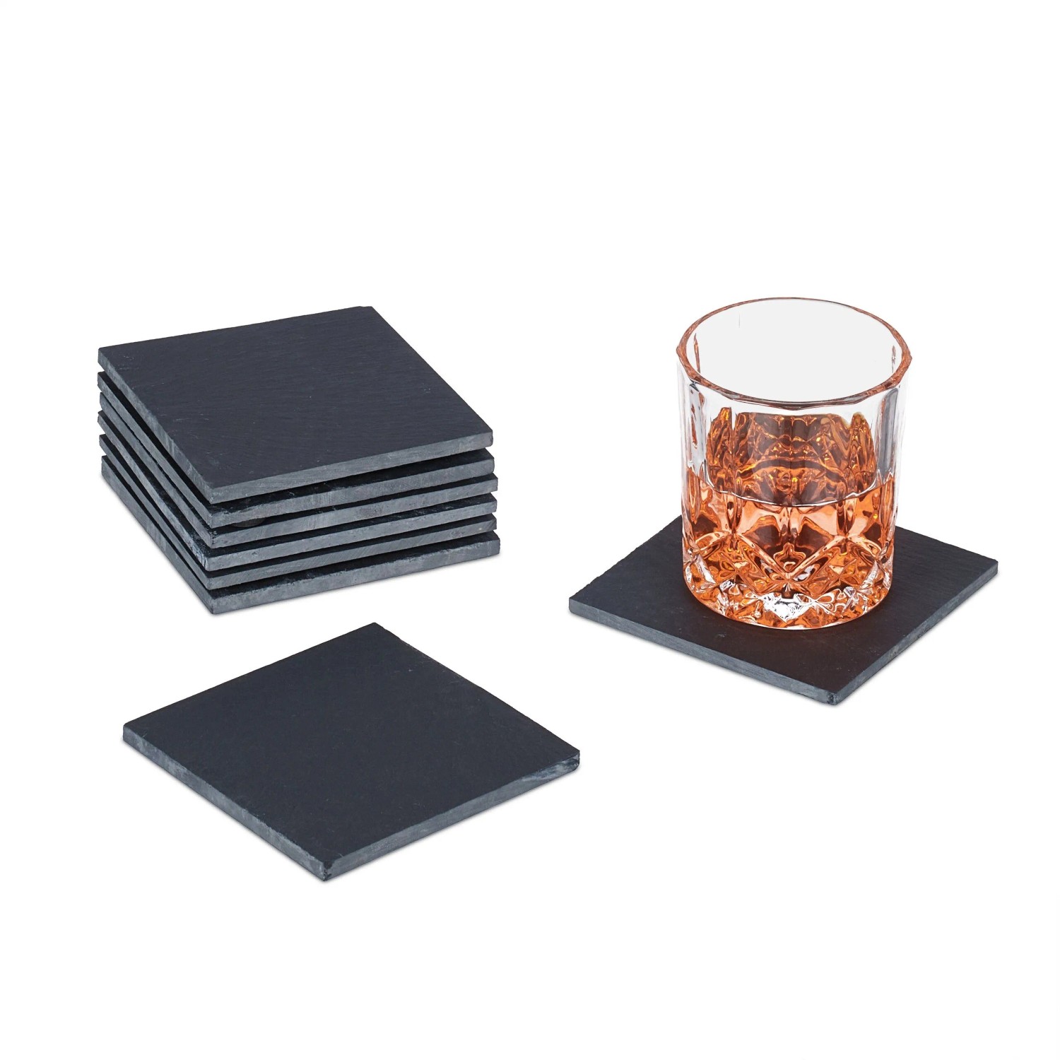Relaxdays Untersetzer Schiefer Anthrazit 8er Set 10 cm x 10 cm x 0,7 cm 140 g