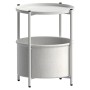 Weißer ML-Design Beistelltisch mit Stoffkorb, rund, aus Metall. Moderner Couchtisch für Wohnzimmer.