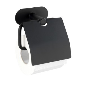 Wenko Turbo-Loc Toilettenpapierhalter Orea, Edelstahl, schwarz matt mit Deckel.