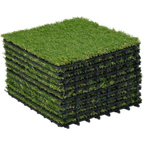 10er Set Outsunny Kunstrasen-Fliesen, 30x30cm, für Garten, Terrasse & Balkon.