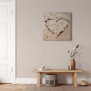 Bricoflor Leinwandbild: Herz aus Steinen am Strand, Wanddeko im maritimen Stil in Beige und Grau.