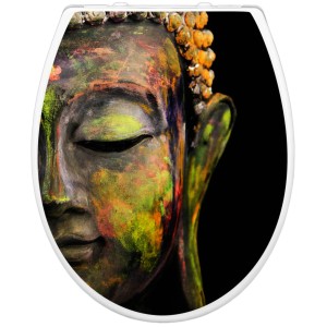 Bunter Familien WC-Sitz mit Buddha Motiv und Absenkautomatik.