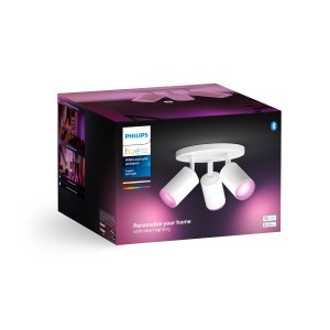 Verpackung des Philips Hue LED-Spot Fugato, 3-flammig, Weiß. Smarte Leuchte mit Farbwechsel.