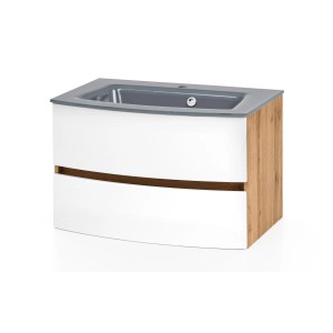 Held Möbel Einzelwaschtisch Salerno, 80 cm, Weiß Matt, mit zwei Schubladen und Softclose.