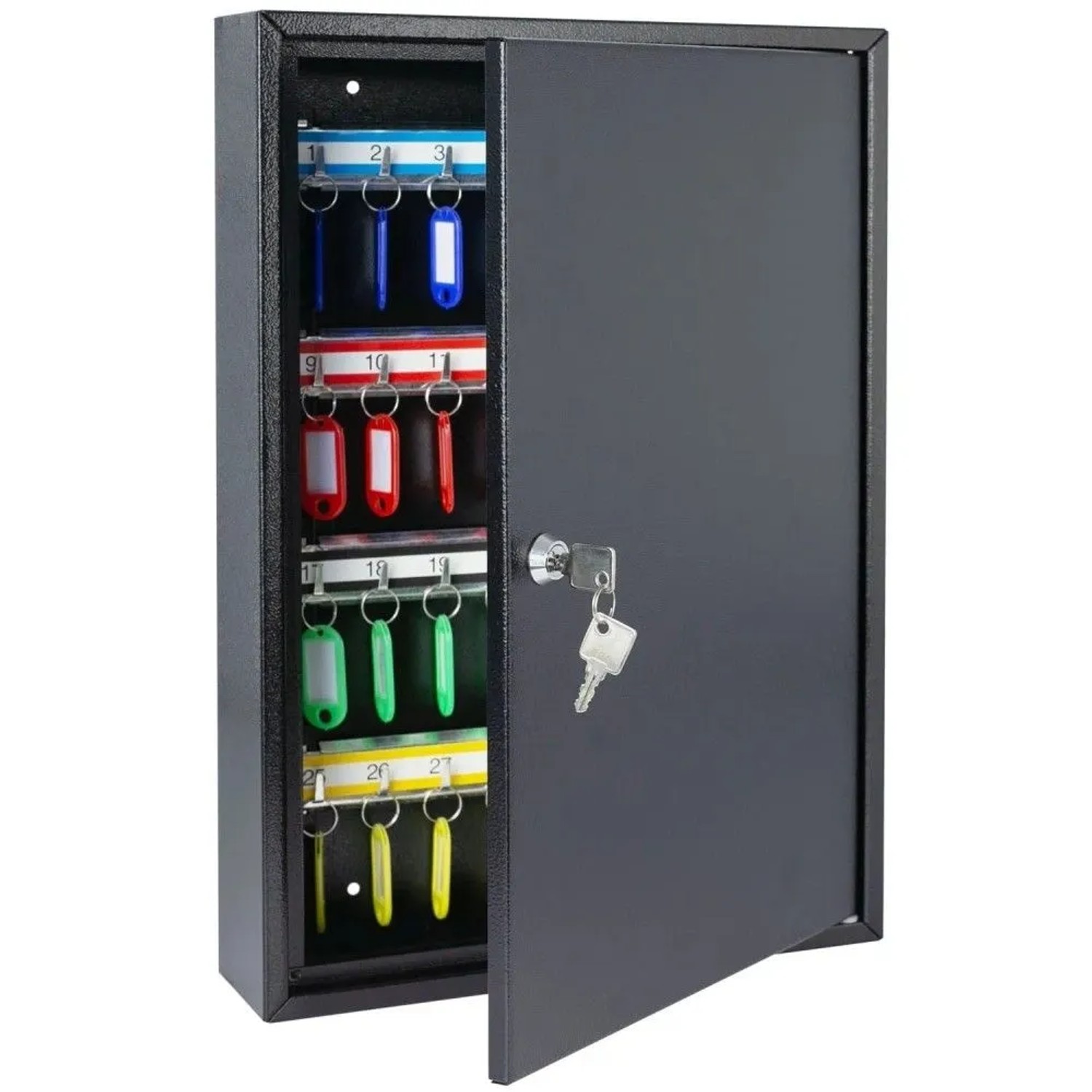 HMF 13564-02 Schlüsselschrank 64 Haken 45 x 30 x 8 cm Schwarz