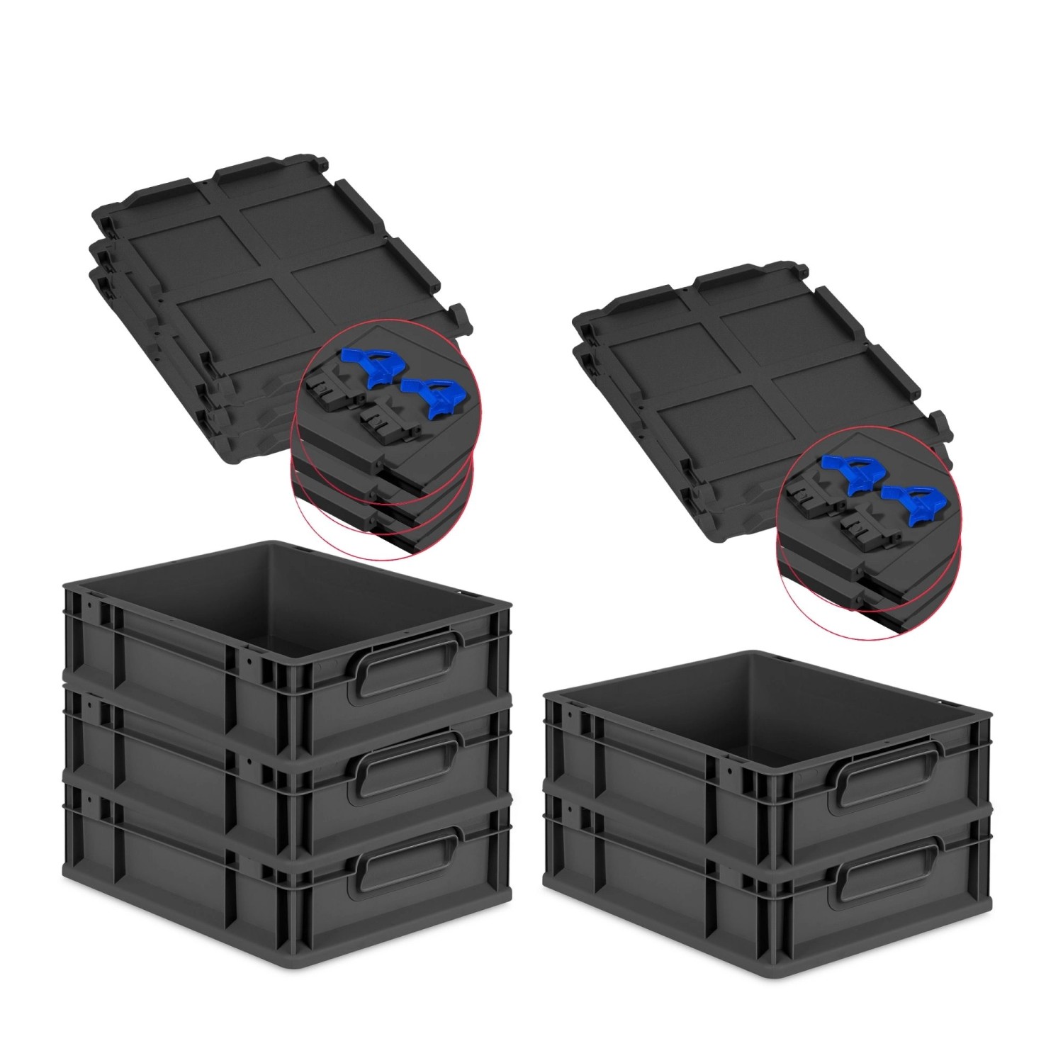 PROREGAL SuperSparSet 5x Eurobox Nextgen Grip Mit Scharnierdeckel Und Blaue günstig online kaufen