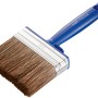 LUX Flächenstreicher Lasur, 100 mm breit, mit blauem Kunststoffgriff und Kunstborsten.