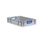 Graue PROREGAL Eurobox mit blauen Griffen, 12x40x60 cm, ideal zur Aufbewahrung.