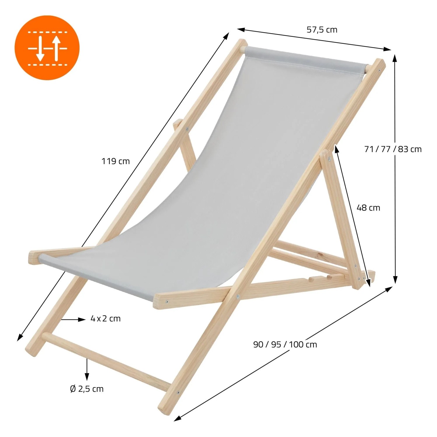 ECD Germany Liegestuhl 5Er Set Klappbar Hellgrau aus Holz_2