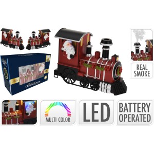 Weihnachts-Lokomotive mit LED, mehrfarbig, mit Weihnachtsmann als Lokführer, festliche Weihnachtsdekoration.