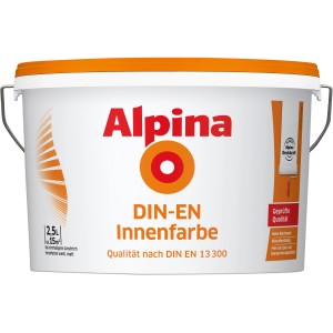 Eimer Alpina Wandfarbe DIN-EN Weiß matt, 2,5 l für Innenräume.