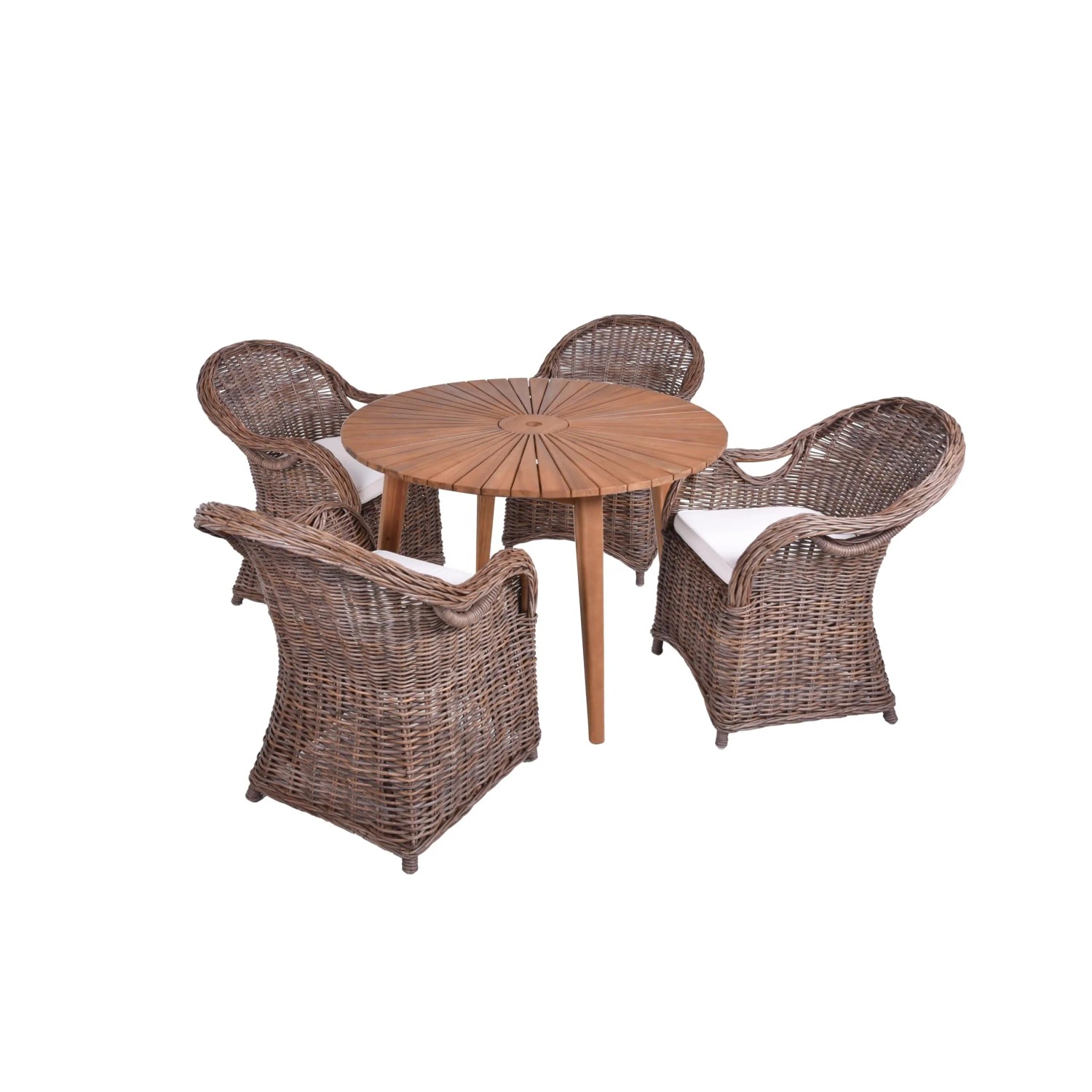 DELUKE Garten-Sitzgruppe ELODIE 5-tlg. Rattan Akazie Braun Gartenmöbel-Set Garten-Essgruppe Stühle Esstisch