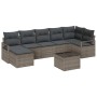 Graues 8-tlg. vidaXL Garten-Sofa-Set aus Poly Rattan mit Tisch und grauen Kissen.