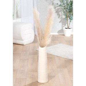 Cremefarbene, matte Keramik Bodenvase Morsum, 56 cm, leicht konisch, mit Pampasgras als Deko.