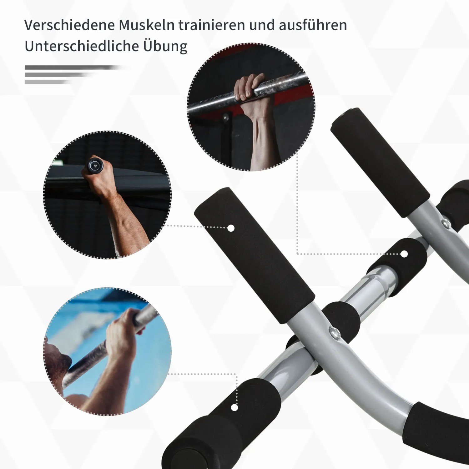 HOMCOM Klimmzugstange, Türreck aus Stahl, schwarz-grau, mit gepolsterten Griffen für Sport & Fitness.