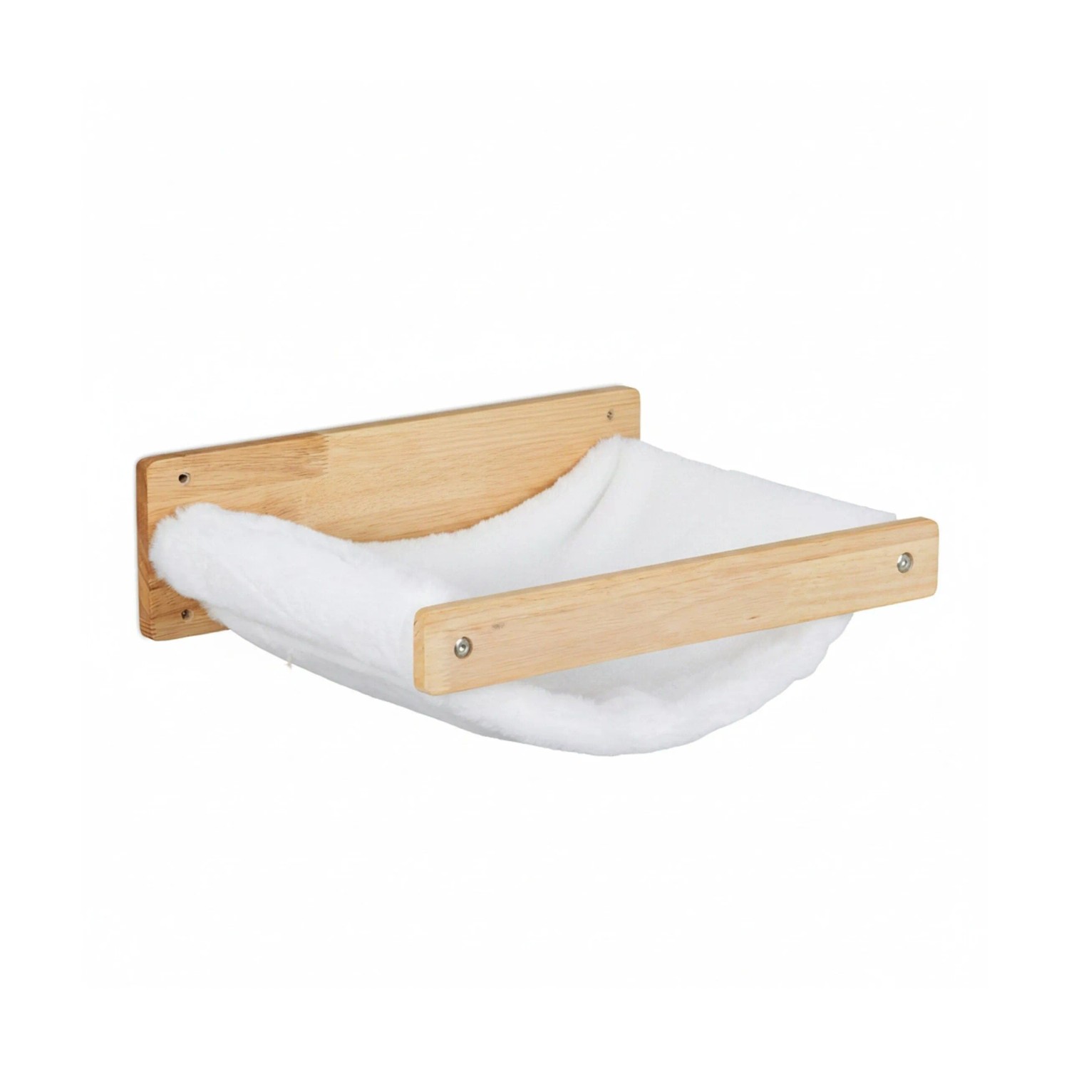 Relaxdays Katzenhängematte Holz Polyester Weiß Natur Wandmontage Waschbar 17 cm x 39,5 cm x 32,5 cm 1,2 kg