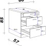 Technische Zeichnung: Flex-Well Auszugsunterschrank Vintea, 60 cm breit, mit Schubladen und Maßen.