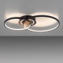 Moderne LED-Deckenleuchte Asmina in Schwarz mit verschlungenen Ringen, warmweißes Licht.