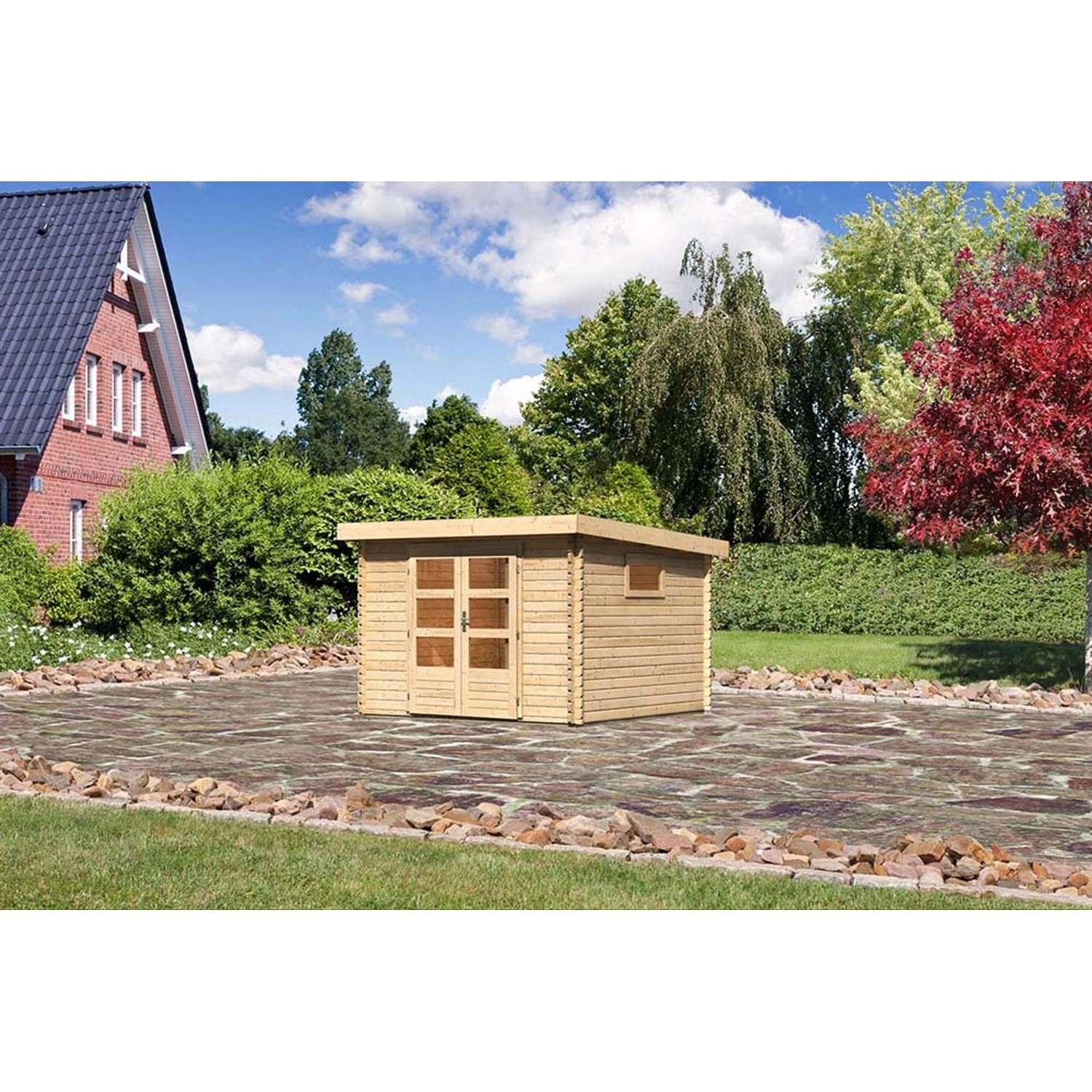 Karibu Holz-Gartenhaus Jeebel 3 Natur Pultdach Unbehandelt 282 cm x 282 cm günstig online kaufen